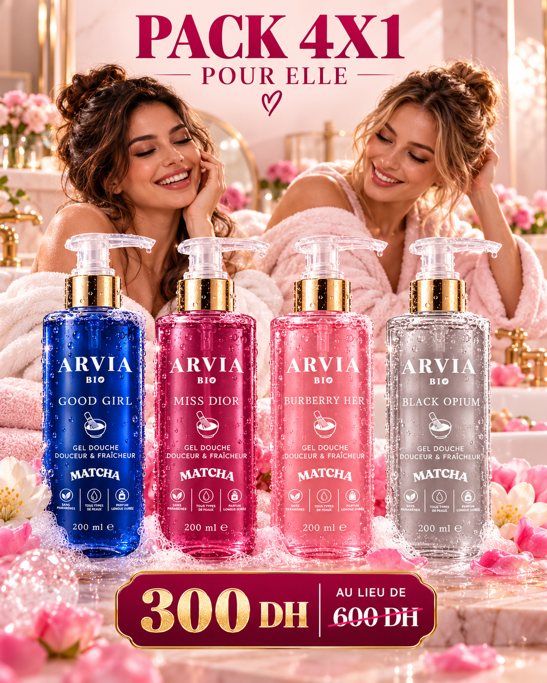 Arvia - Pack de 4 Gels Douches Parfumés
